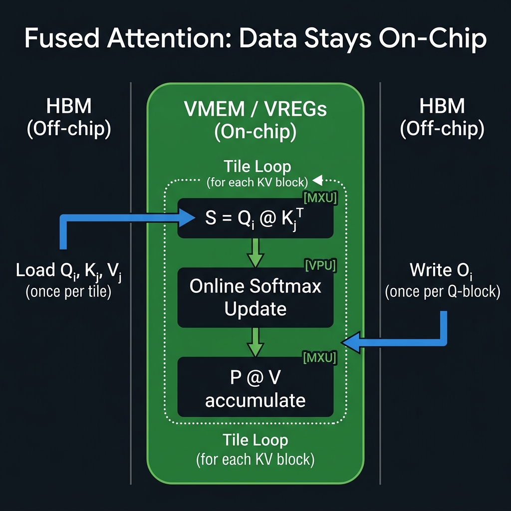 Fused attention: data stays on-chip