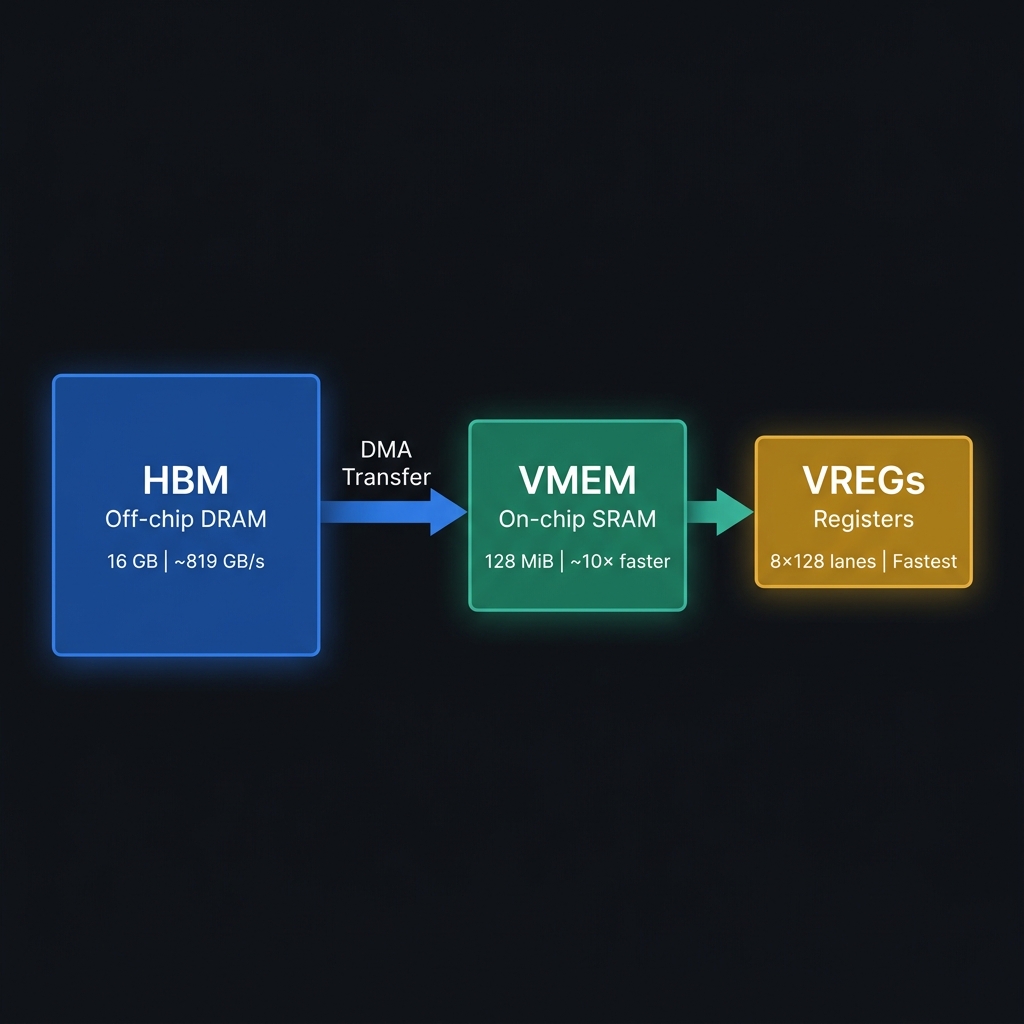 TPU Memory Hierarchy: HBM → VMEM → VREGs